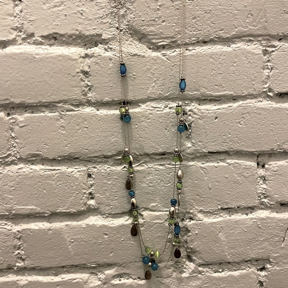 Silver necklace with colored beads